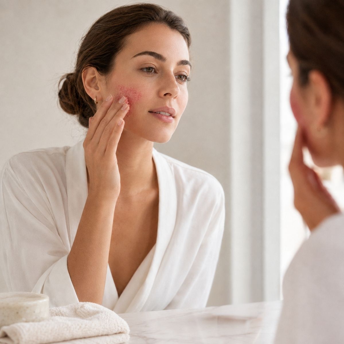 Application du Gommage Poudré sur le visage en massage circulaire