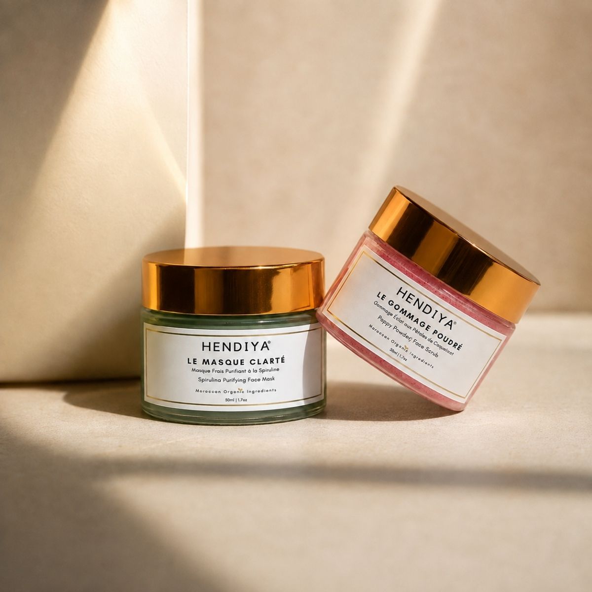 Duo Hendiya : Le Gommage Poudré et Le Masque Clarté, rituel du weekend