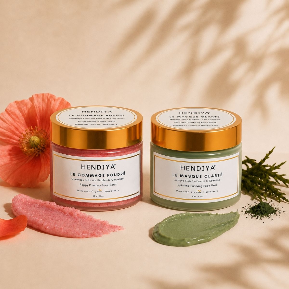 Duo Hendiya : Le Gommage Poudré et Le Masque Clarté, rituel du weekend