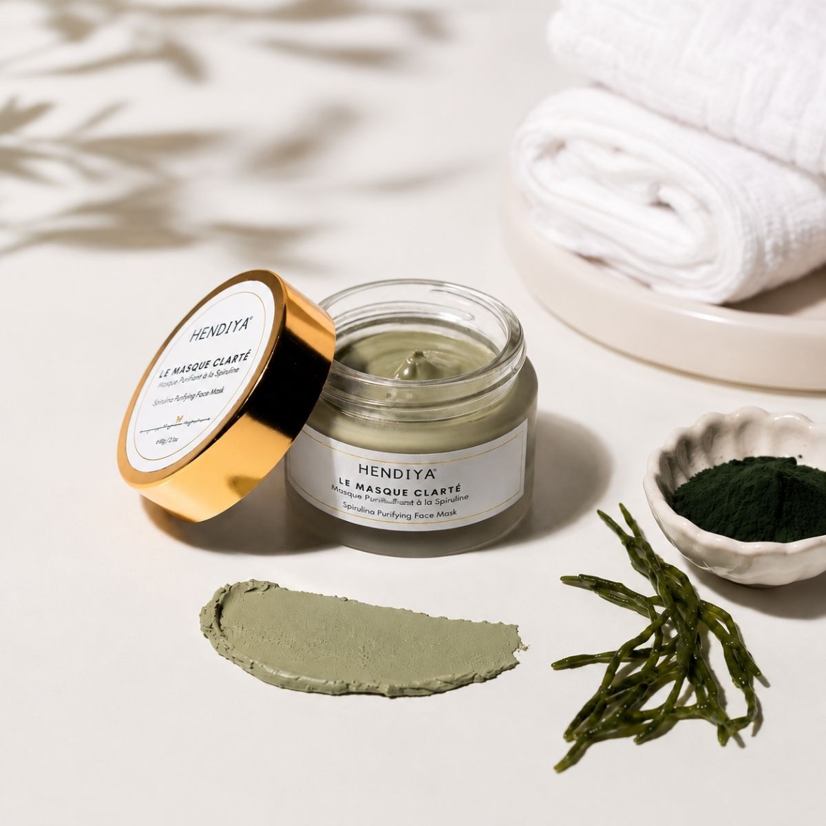 Spiruline, argile et texture du Masque Clarté Hendiya