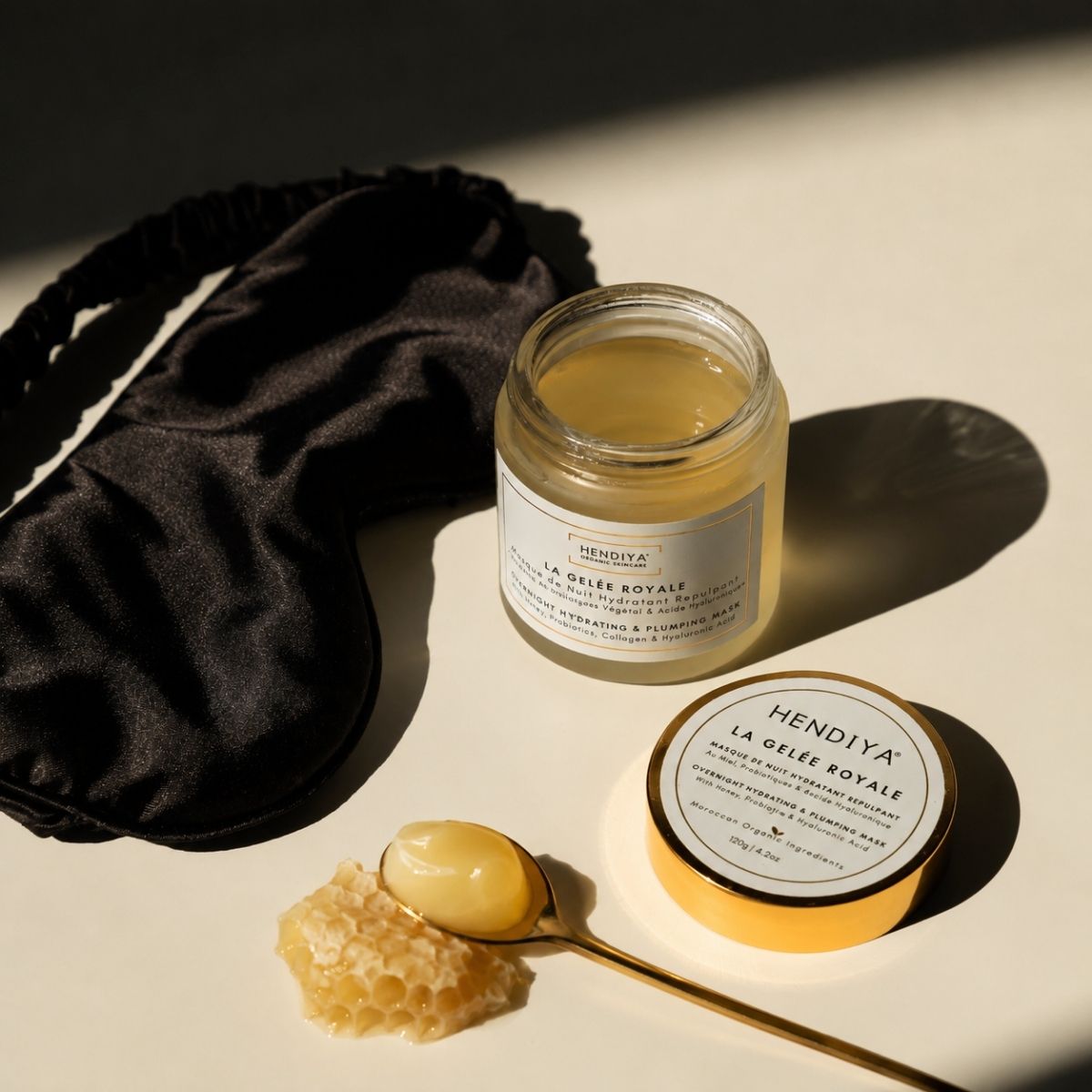 Rituel du soir Hendiya® : La Gelée Royale, masque de nuit à la gelée royale et à l'acide hyaluronique