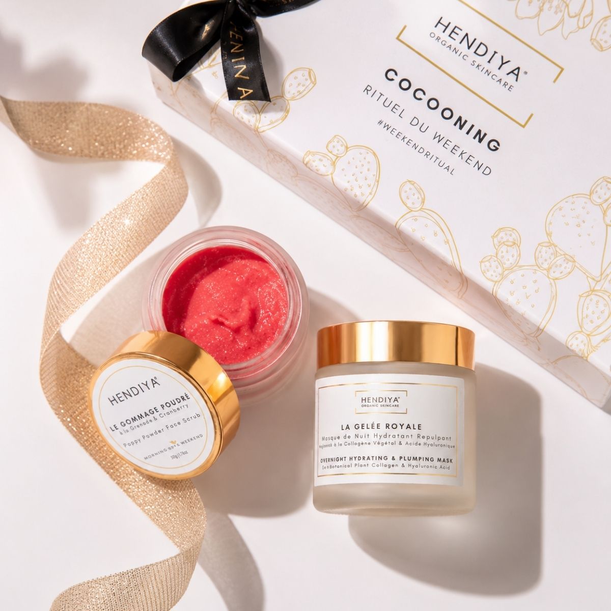 Rituel du weekend Hendiya® bio : Le Gommage Poudré et La Gelée Royale, du Coffret Cocooning